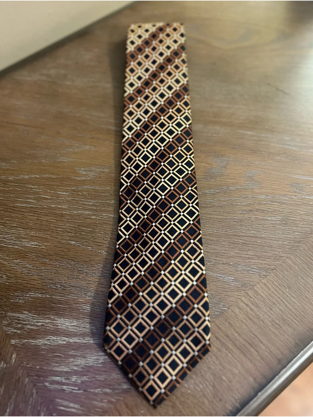 Stafford Brown Tie with Gold Diamond Lattice
